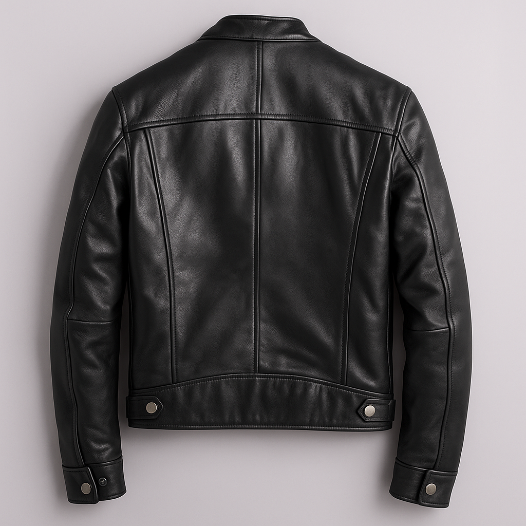 Veste Homme Vintage Cuir – Col Montant Coupe Structurée Fermeture Zippée Poches