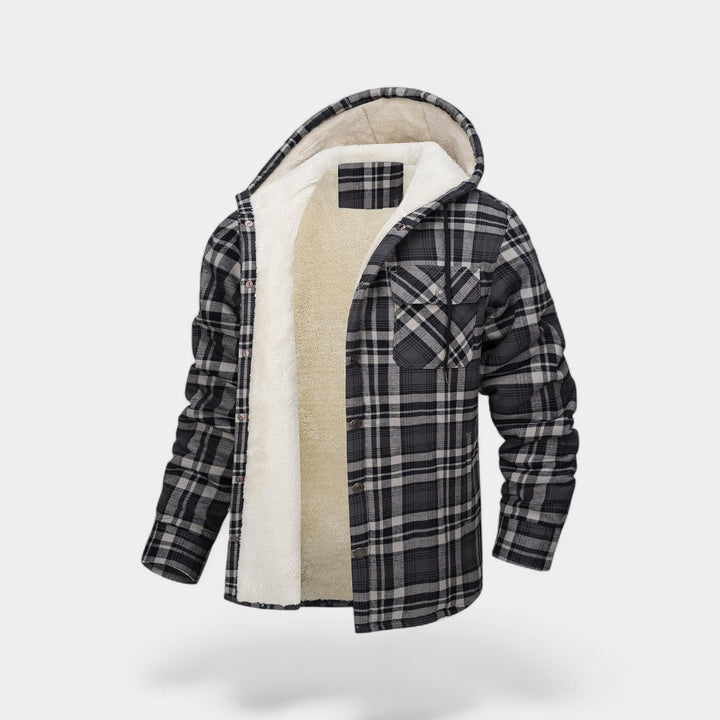 Herren-Kapuzenjacke aus Baumwollmischgewebe – Futter aus kariertem Fleece