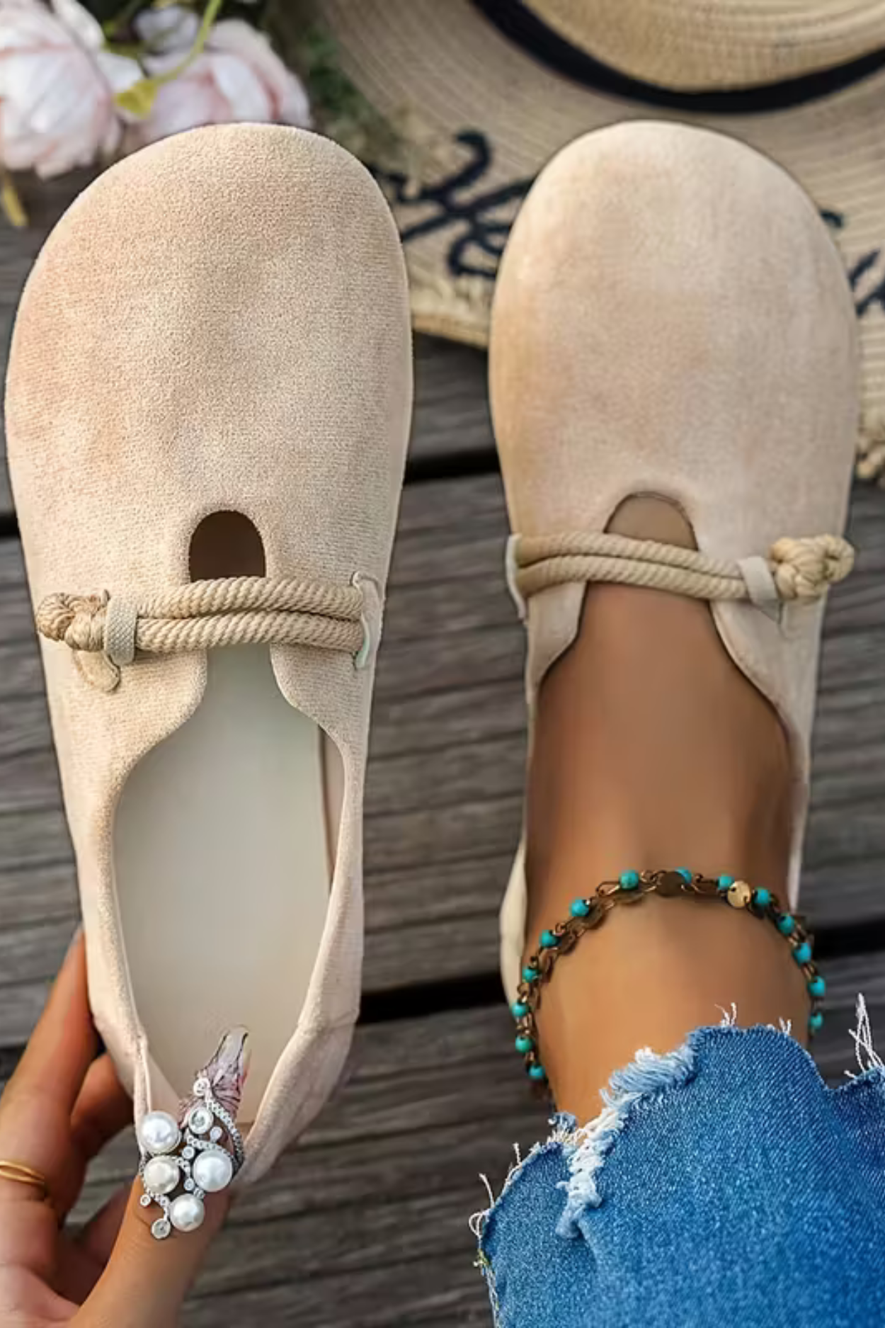 Mocassins femme en suède à enfiler – semelle souple plate coupe basse