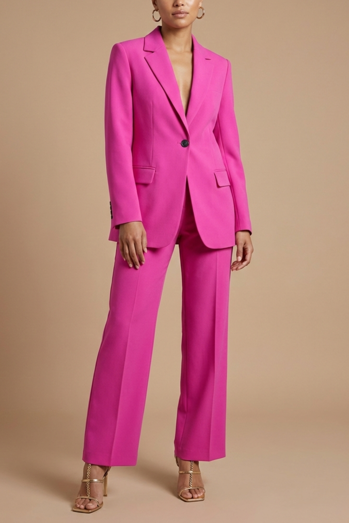 Damen-Set aus Blazer und weit geschnittener Hose – Taillierte Passform mit einem Knopf