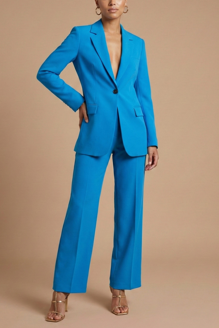 Damen-Set aus Blazer und weit geschnittener Hose – Taillierte Passform mit einem Knopf