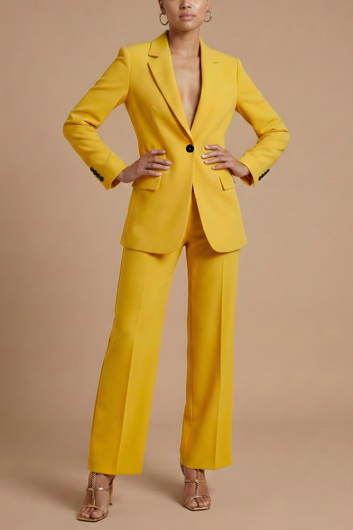 Damen-Set aus Blazer und weit geschnittener Hose – Taillierte Passform mit einem Knopf