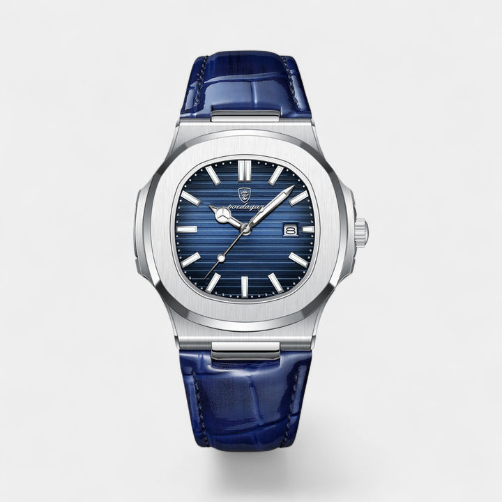 Riche | Herrenuhr mit blauem Lederarmband – Quarz, leuchtend und wasserdicht, 40 mm