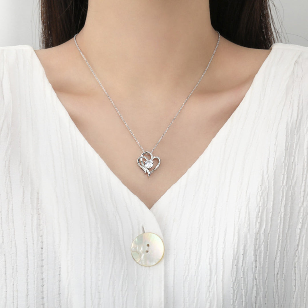 Women's Double Heart Pendant Necklace – Rhinestone Accents