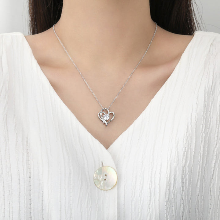 Women's Double Heart Pendant Necklace – Rhinestone Accents