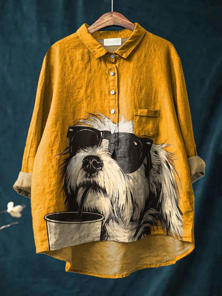 Riche | Women's Lightweight Woven Shirt with Puppy Print