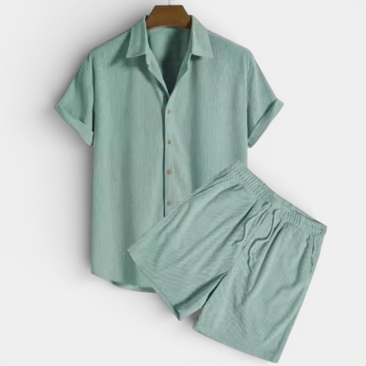 Herren-Set aus Kurzarmhemd und Shorts aus Cord – Lässiger Schnitt