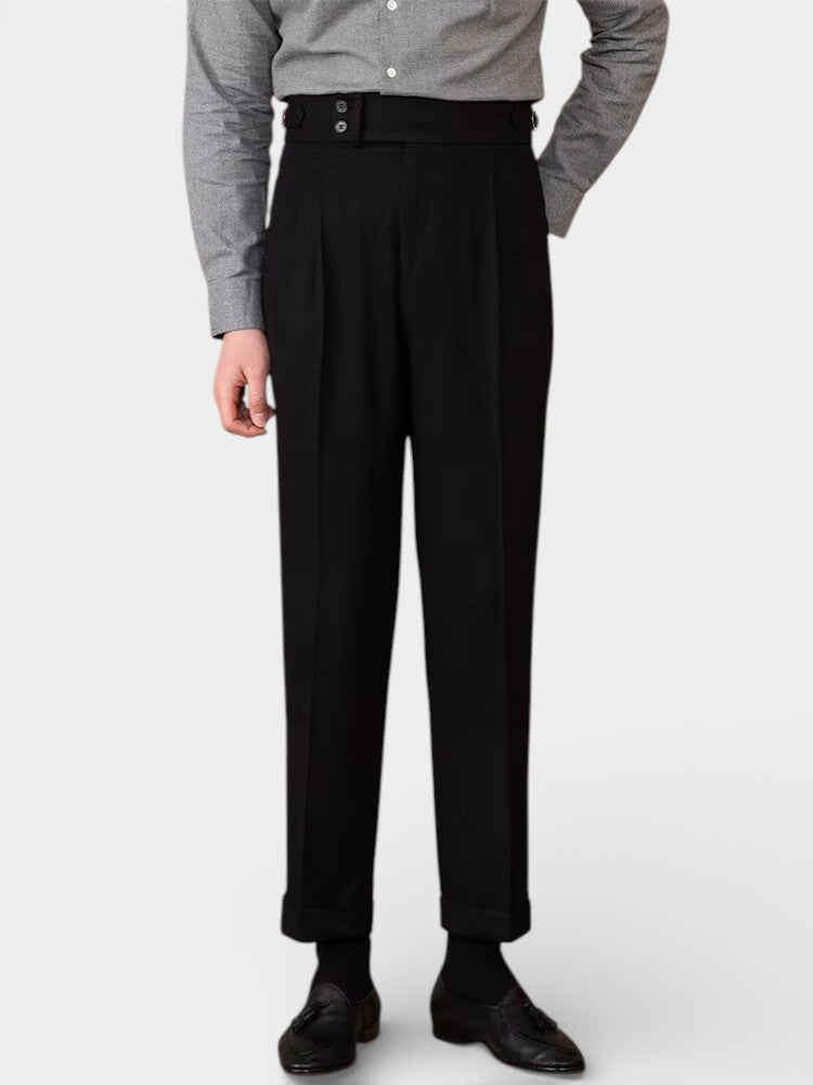 Pantalon de Costume Homme Taille Haute Jambe Droite – Coupe Tailleur | Tissu Structuré