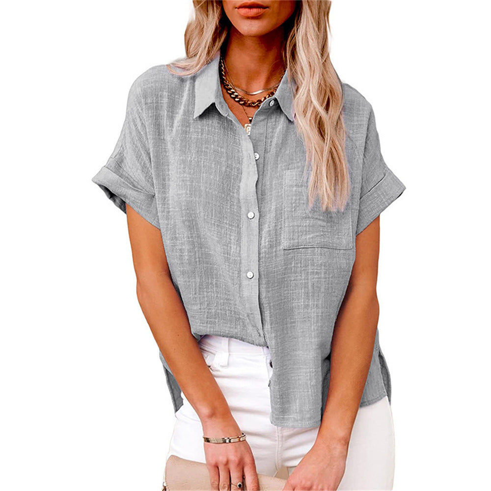 Chemise en Lin à Manches Courtes pour Femme – Coupe Décontractée Boutonnée