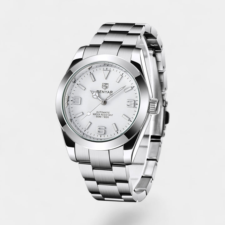 Analoge Herrenuhr aus Edelstahl – Leuchtzeiger