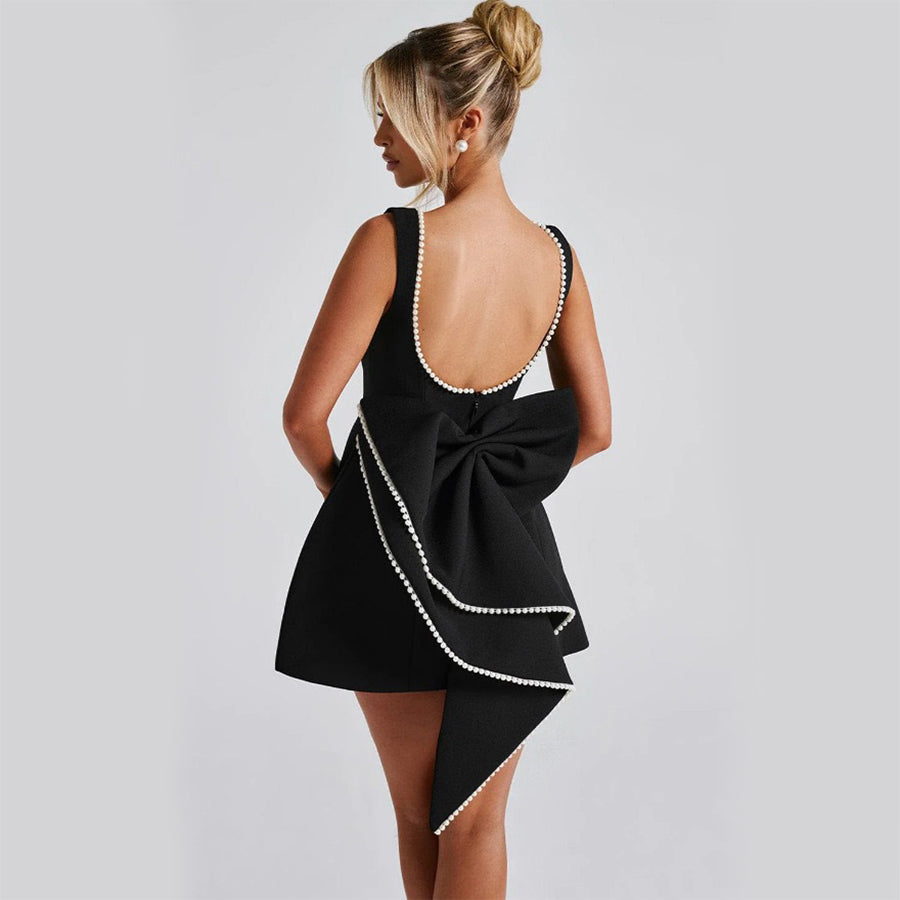 Robe Mini Femme A-Line Dos Nu – Sans Manches Nœud Perlé