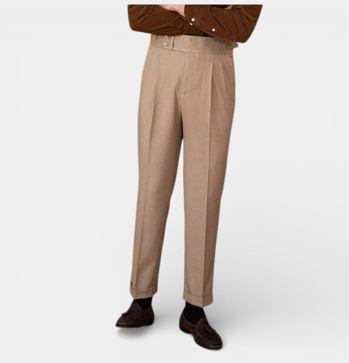 Pantalon de Costume Homme Taille Haute Jambe Droite – Coupe Tailleur | Tissu Structuré