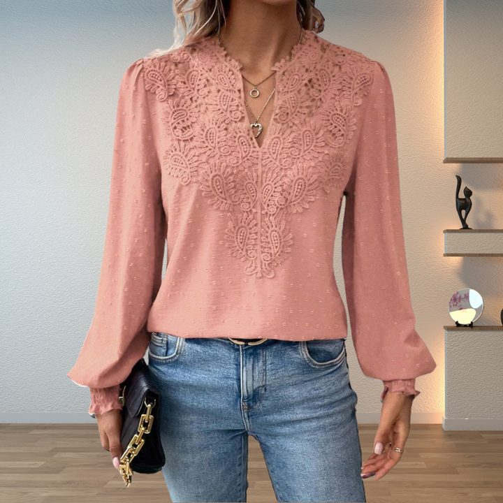 Blouse en Dentelle pour Femme – Manches Longues Coupe Standard