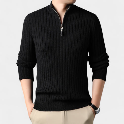Riche | Pull homme quart zip en maille rayée – raffiné, ajusté, silhouette quotidienne