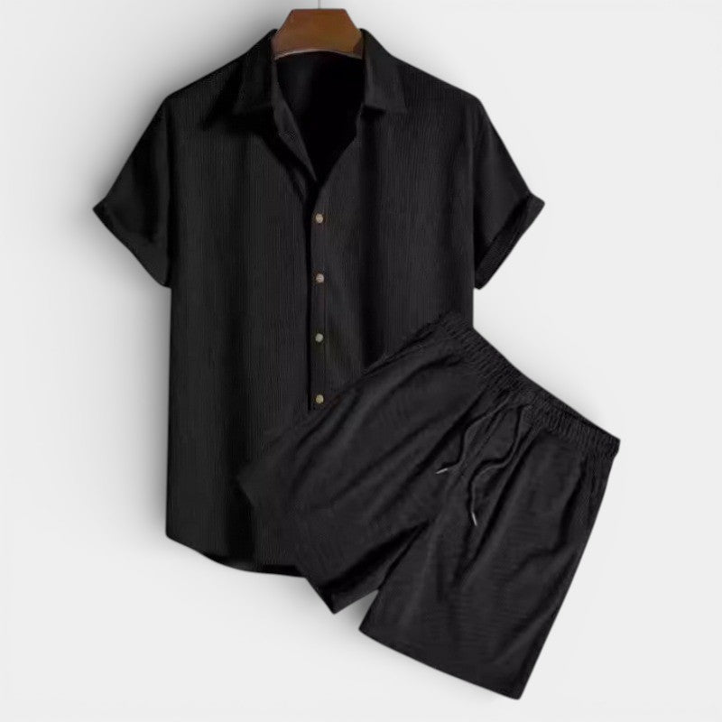 Herren-Set aus Kurzarmhemd und Shorts aus Cord – Lässiger Schnitt