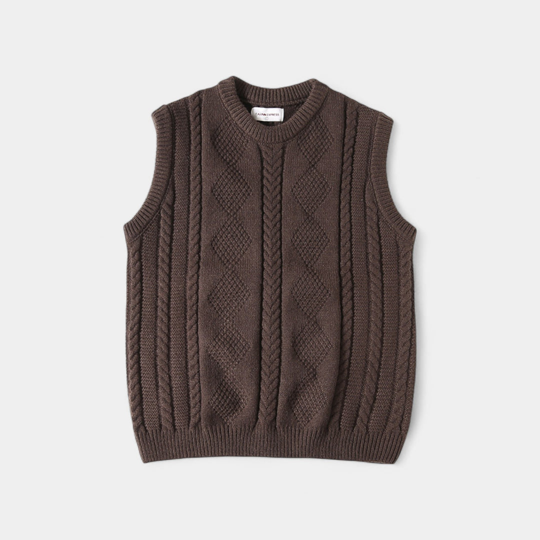 Riche | Men's cable-knit sweater - Quarter-length sleeves with refined buttons