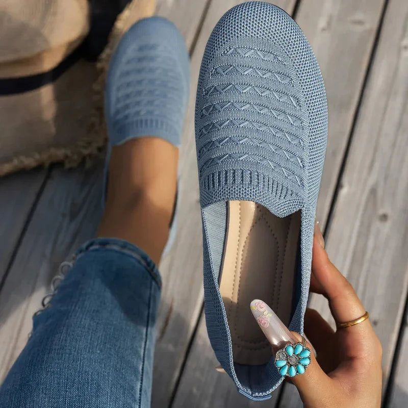 Mocassins Femme Orthopédiques Maille – Enfilage Facile Bout Rond Plat