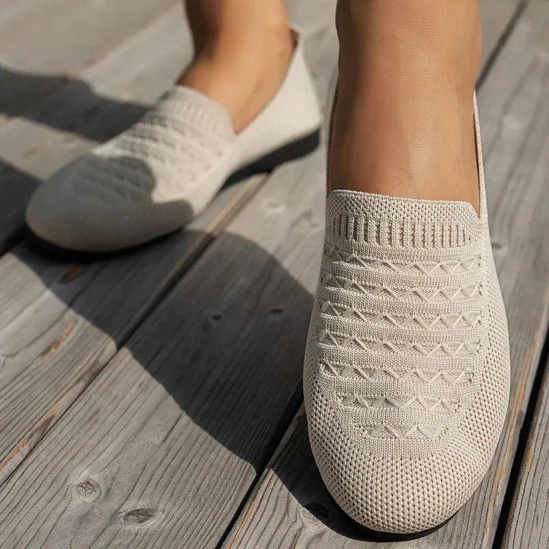 Mocassins Femme Orthopédiques Maille – Enfilage Facile Bout Rond Plat
