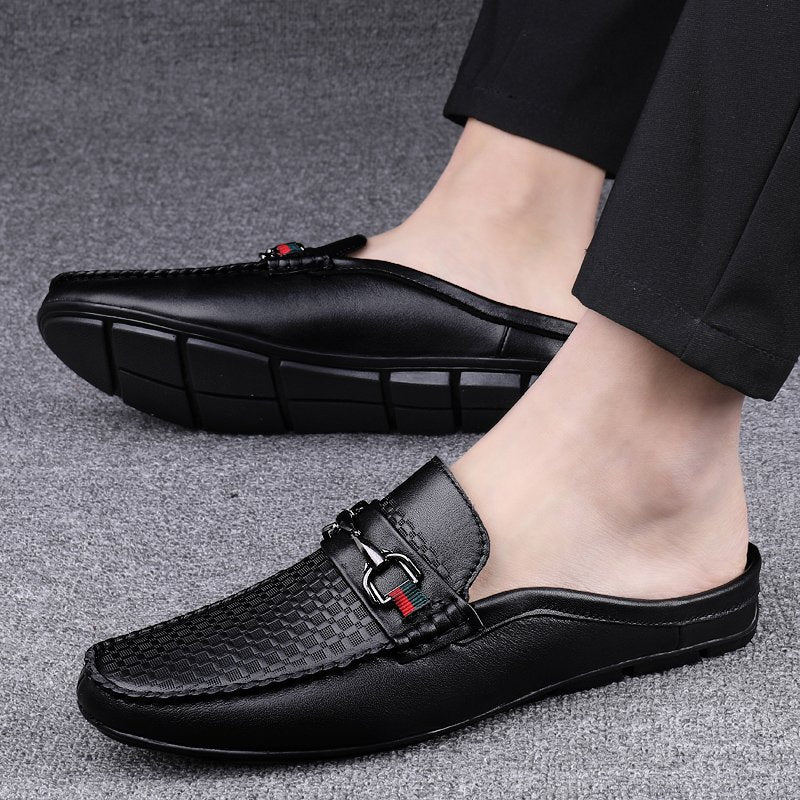 Mocassins Mule Homme en Cuir de Vachette – Slip-On Rétro Sans Arrière