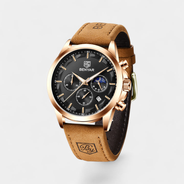 Riche | Men's Watch with Leather Strap – 41 mm Multi-Function Quartz