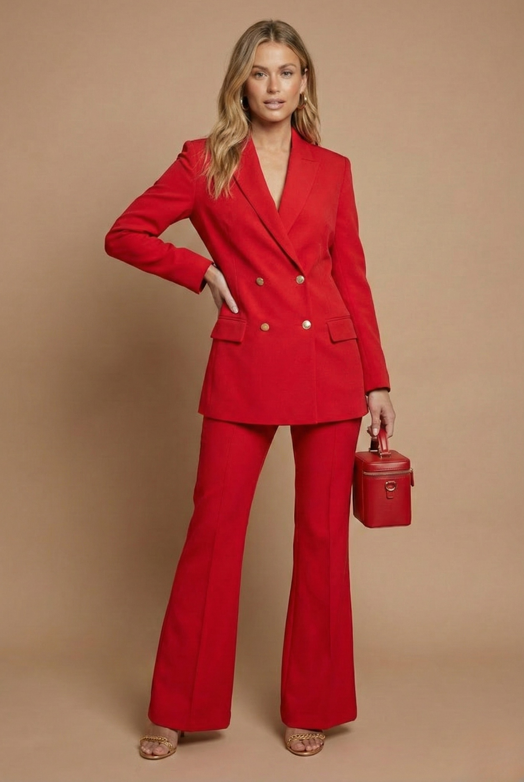 Women's Structured Suit – Double-Breasted Blazer and Flared Pants