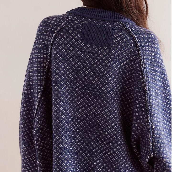 Jacquard-striktrøje til kvinder – rund hals og ribkant | Strukturstrik