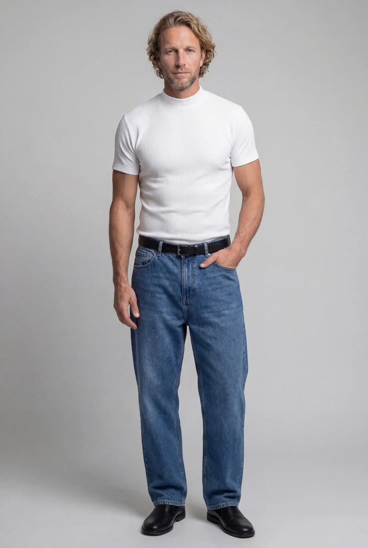 Figurbetontes Stretch-T-Shirt für Herren – Slim-Fit-Schnitt mit geripptem Kragen