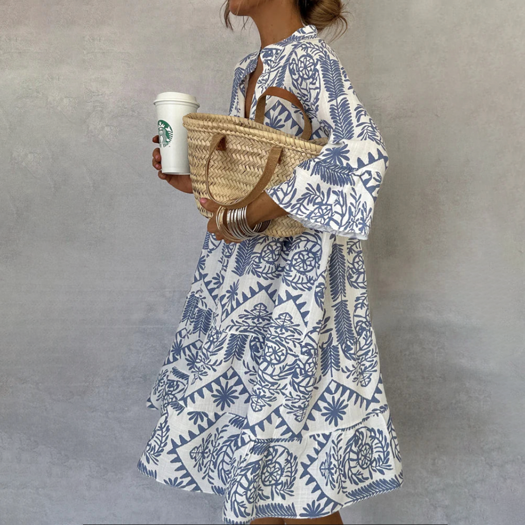 Mini-Robe Bohème Femme – Col V Silhouette Décontractée