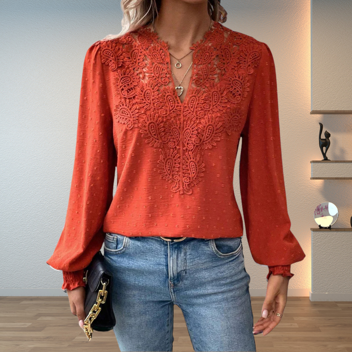 Blouse en Dentelle pour Femme – Manches Longues Coupe Standard