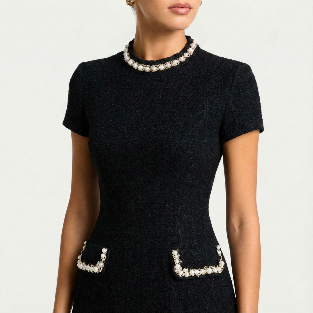 Robe Mini Texturée Femme – Manches Courtes Coupe Structurée