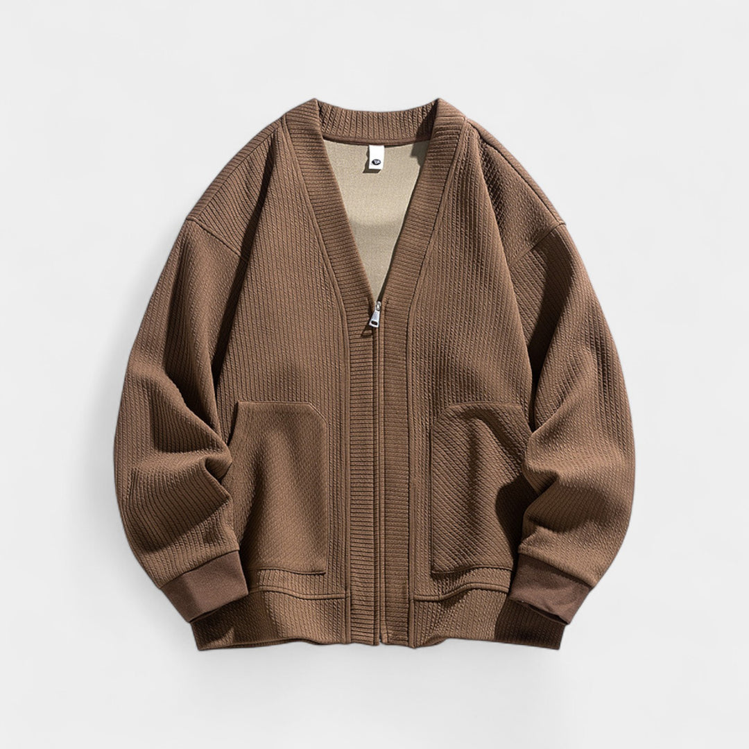 Herren-Strickjacke mit Strukturmuster – Reißverschluss, lässiger Schnitt