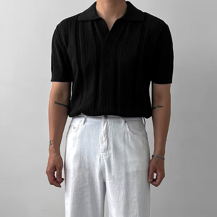 Men's Breathable Knit Polo Shirt – Lightweight Openwork Texture
