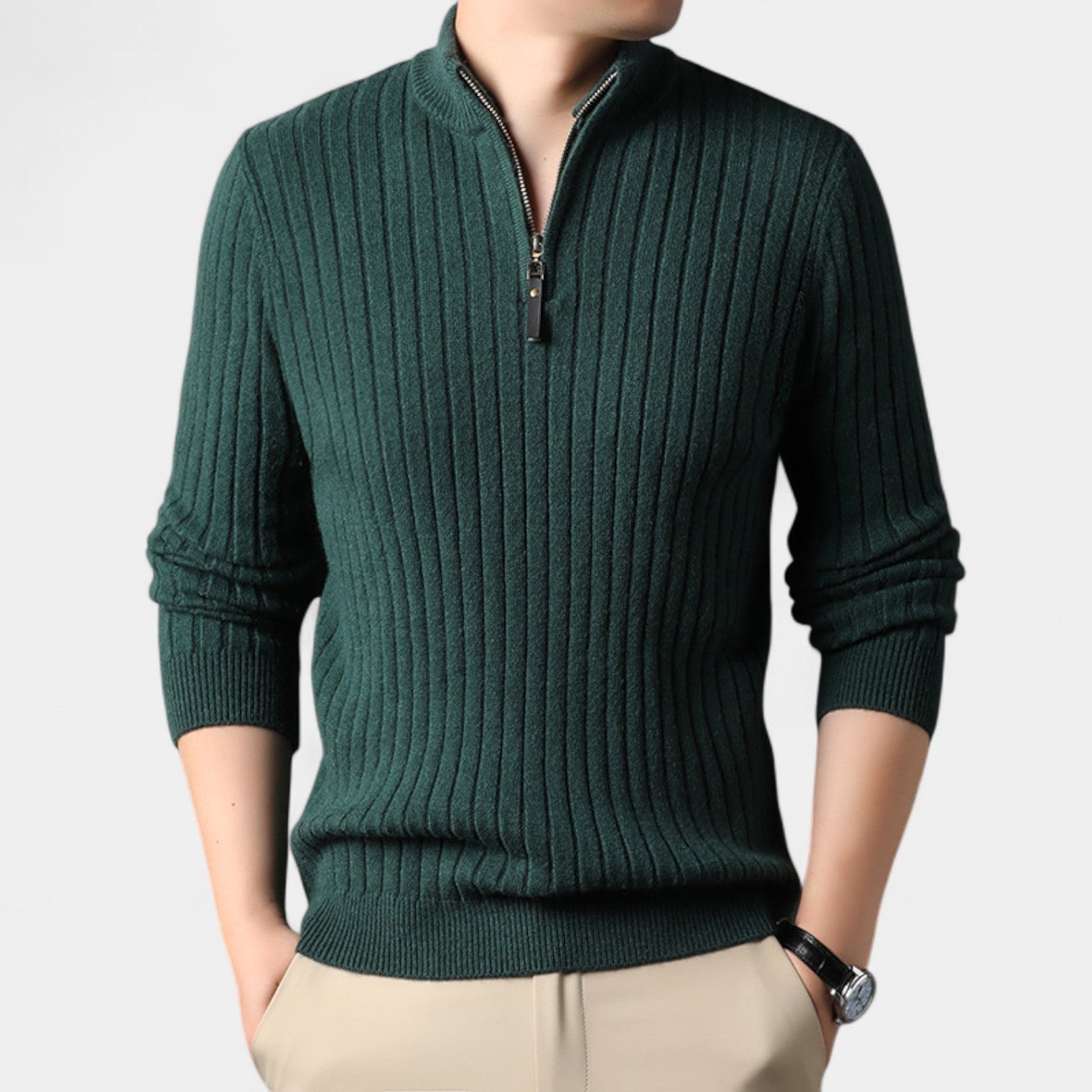 Riche | Pull homme quart zip en maille rayée – raffiné, ajusté, silhouette quotidienne