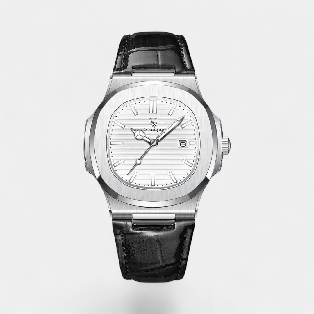 Riche | Herrenuhr mit schwarzem Lederarmband – Quarz, leuchtend und wasserdicht, 40 mm