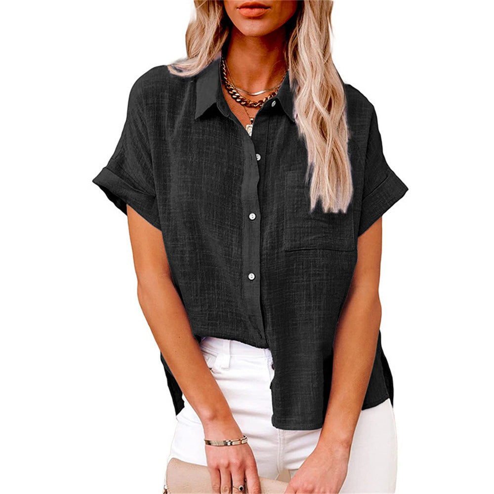 Chemise en Lin à Manches Courtes pour Femme – Coupe Décontractée Boutonnée