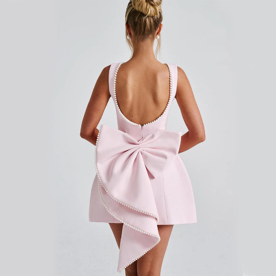 Robe Mini Femme A-Line Dos Nu – Sans Manches Nœud Perlé