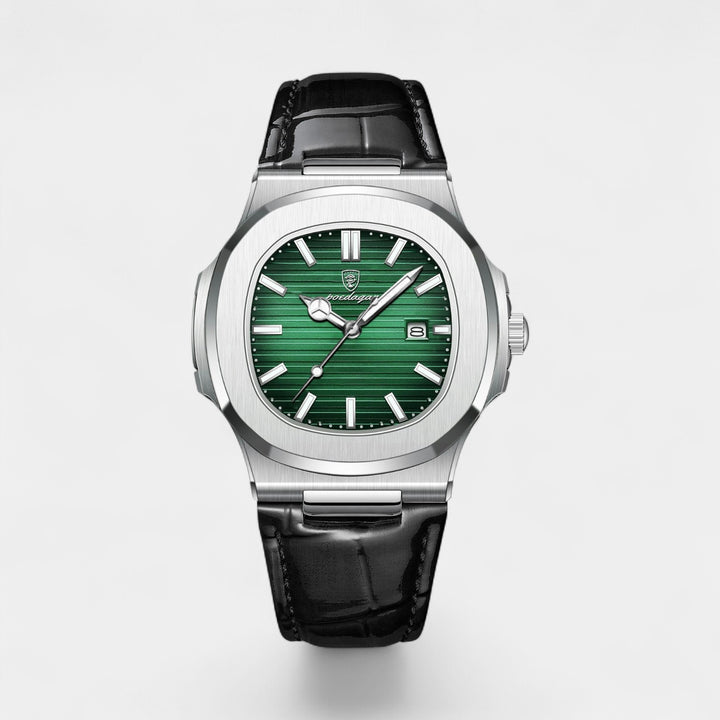 Riche | Herrenuhr mit schwarzem Lederarmband – Quarz, leuchtend und wasserdicht, 40 mm