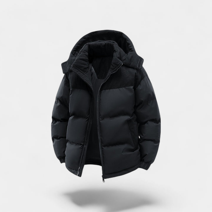 Riche | Herren-Daunenjacke mit abnehmbarer Kapuze aus Baumwolle – dick gefüttert, raffiniert, winterliche Silhouette