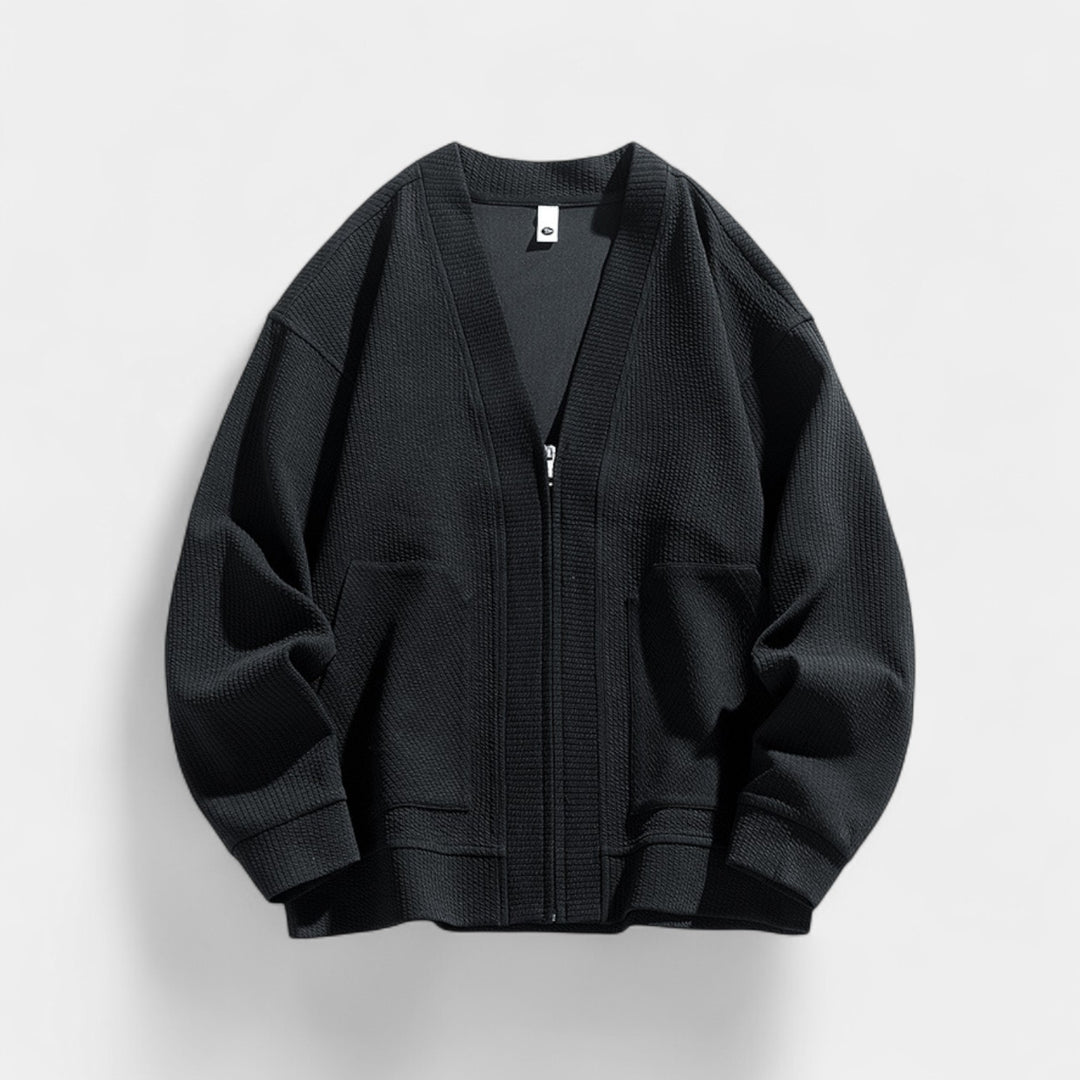Herren-Strickjacke mit Strukturmuster – Reißverschluss, lässiger Schnitt