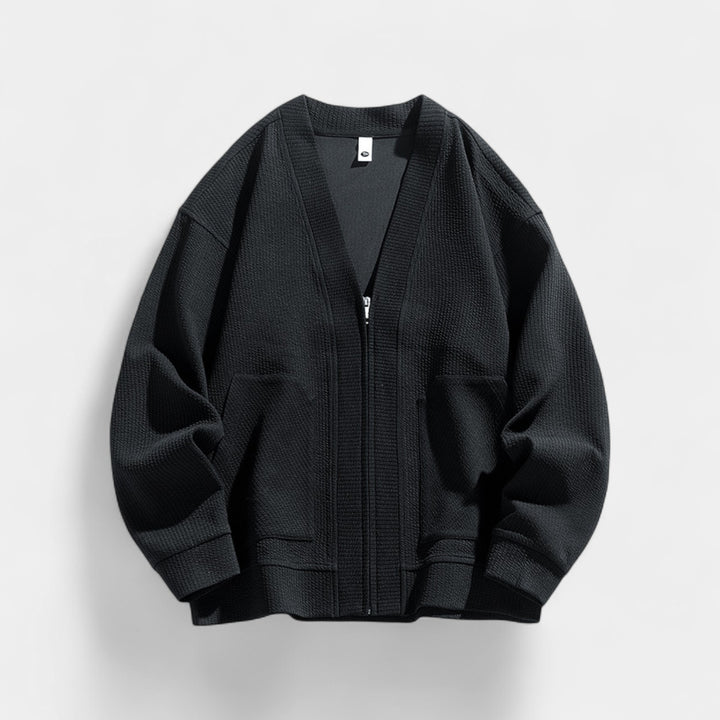 Herren-Strickjacke mit Strukturmuster – Reißverschluss, lässiger Schnitt