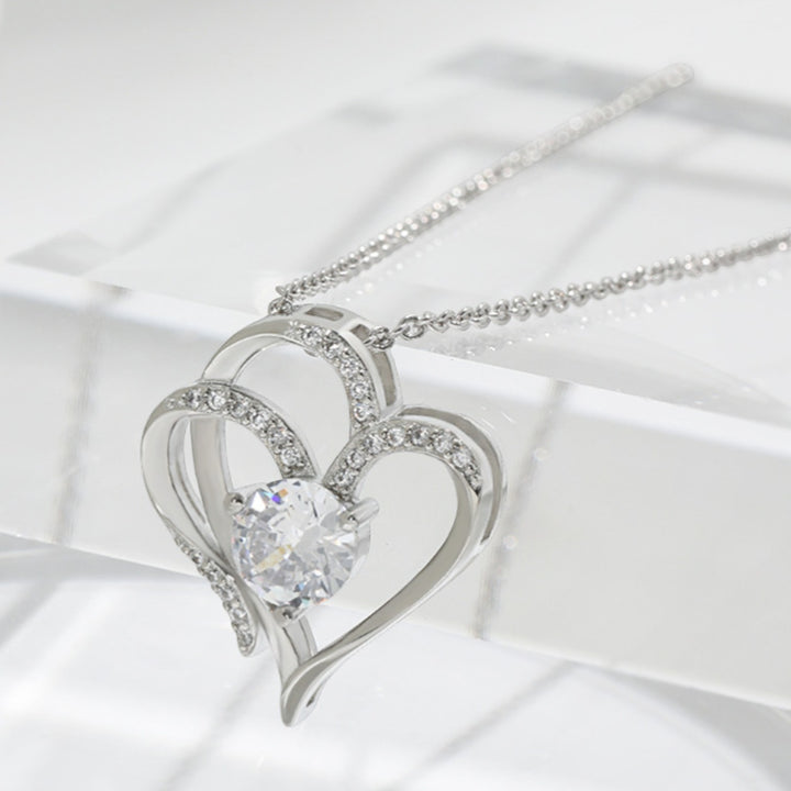 Women's Double Heart Pendant Necklace – Rhinestone Accents
