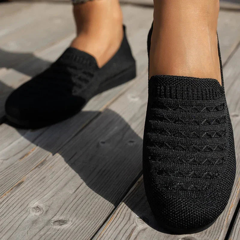 Mocassins Femme Orthopédiques Maille – Enfilage Facile Bout Rond Plat