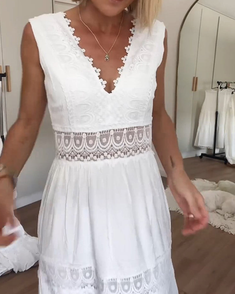Robe longue en dentelle femme – robe ajustée col V