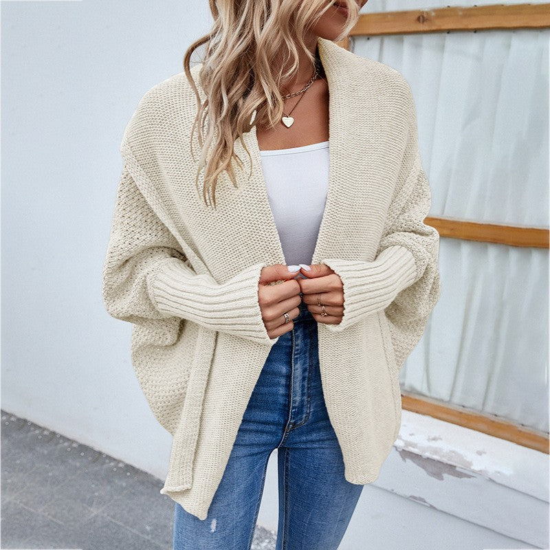 Women's Acrylic Blend Knit Cardigan – Batwing Sleeves, Loose Fit, Open Front