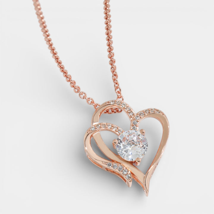 Women's Double Heart Pendant Necklace – Rhinestone Accents