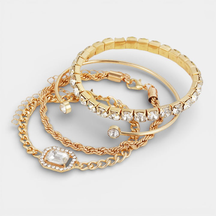 Armband-Set aus Kristall für Damen – 4-teiliges Set im Lagen-Look