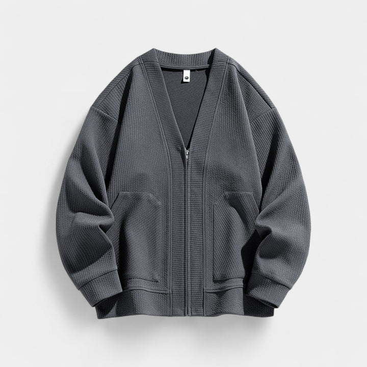 Herren-Strickjacke mit Strukturmuster – Reißverschluss, lässiger Schnitt