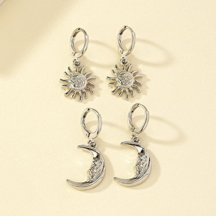 Boucles d’Oreilles Soleil Lune pour Femme – Set Créoles Gravées