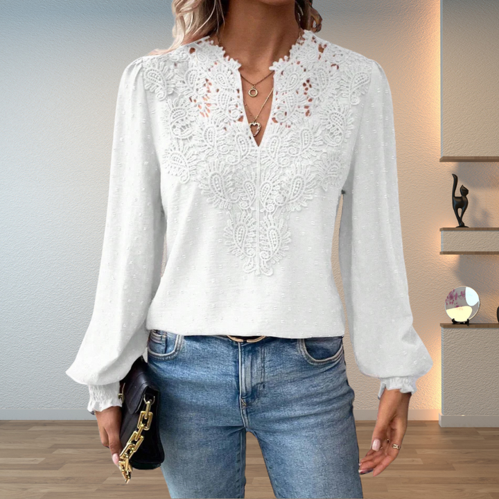 Blouse en Dentelle pour Femme – Manches Longues Coupe Standard