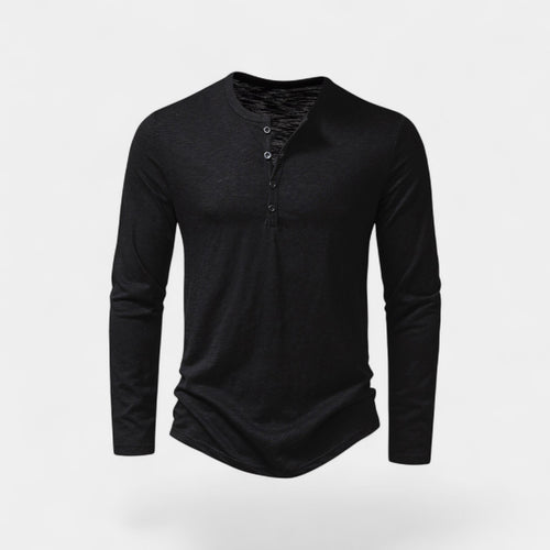 Riche | T-shirt homme manches longues à boutons – mélange technique casual raffiné